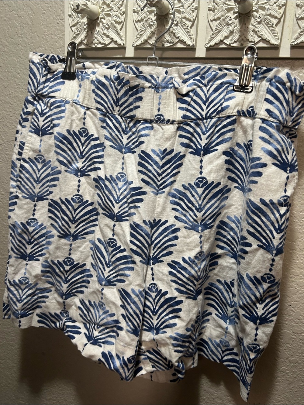 J. Jill Blue and White Printed Cotton Bermuda Shorts